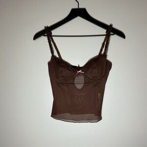 Edikted Brown Sheer Tank Top